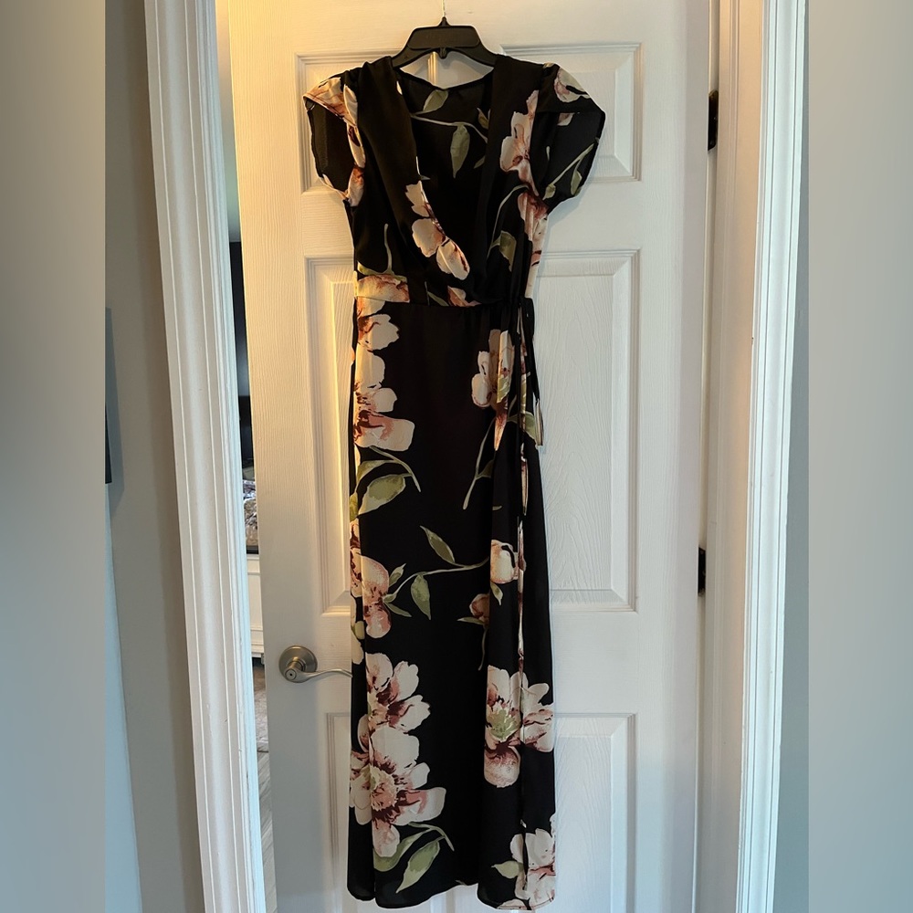 Dress- black with floral print.